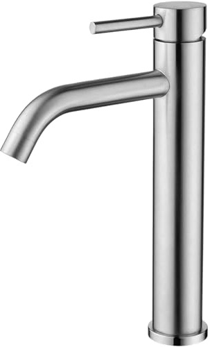 Biubiubath Robinet Lavabo à Grande Hauteur en Acier Inoxydable 304, Mitigeur Haut pour Vasque Salle de Bain, Style Moderne, Eau Chaude-Froid, Brossé Argenté