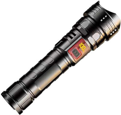 Milkystreet LED Taschenlampe aufladbar USB extrem hell mit Zoom/Fokus, IP65 | effektive Leuchtweite -200m, Handschlaufe, integrierter 18650 Akku, numerische Ladestandsanzeige
