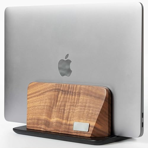 ALNYXAR Premium Vertical Laptop Stand for Desk Adjustable Dock, Solid Walnut Wood, Laptop Holder, Vertical Stand for Laptops (Black)