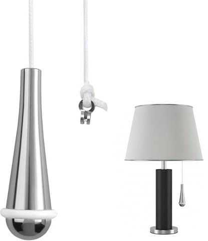 Shenlee 1 Pcs Bathroom Pull Cord Handle Teardrop Chrome Pull String Switch, Pull Cord Handle Chrome Teardrop Pendant Weight Connector with 150cm Extension Replacement for Bathroom Toilet Light Switch