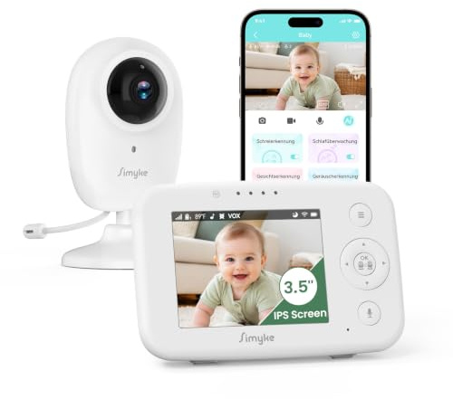Simyke Monitor de video para bebé con pantalla HD de 3.5 pulgadas, cámara de monitor de bebé de conversación de 2 vías con video y audio HD, visión nocturna, temperatura VOX y monitoreo de bebé de