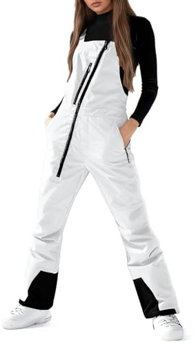 Skianzug Damen, Arbeitshose Damen Einteiler Anti Coupure Skioverall Apres Ski Party Outfit Randonnee Winterjacke Kuschelig Jumpsuit Wasserdicht Skianzüge Schneeanzug Wanderhose 2#weiß M
