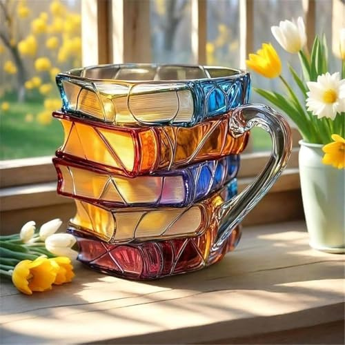 Genérico Tazas de Café Creativas 3D con Forma de Pila de Libros 2026,Taza Colorida con Tema de Libro,Taza Pintada con Libros,Taza de Café con Forma De Libro,Regalos Únicos y Novedosos (A)