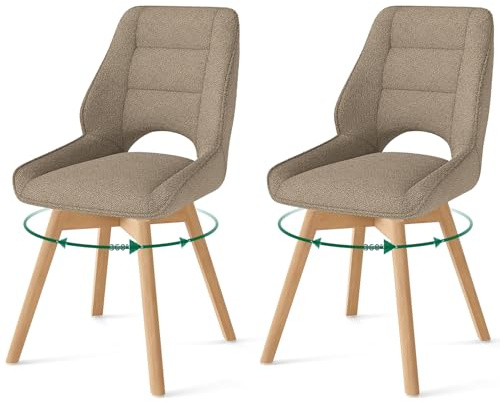 WAFTING 2er Set Drehbar Esszimmerstühle mit Massivholz Holzbeine,Braun