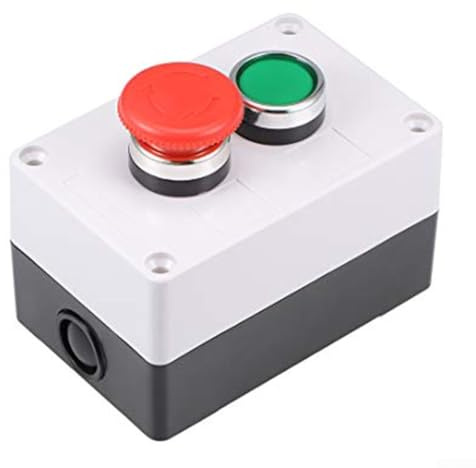 Interruttore a pulsante con arresto elettronico, pulsante verde momentaneo per scatola di controllo elettrico - 415 V 10 A, contatti NO/NC, terminali a connessione rapida, reset rotante autobloccante