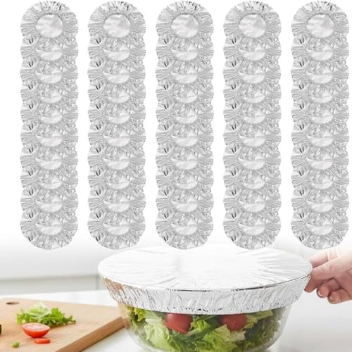 Coperture riutilizzabili in alluminio per alimenti, copertura isolante in pellicola di alluminio, elasticizzata, per ciotole e piatti da 11-28 cm, conservazione del calore della cucina (50 pezzi)
