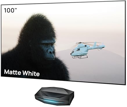 AWOL VISION Aetherion Pro + Set de Pantalla de proyección Fija de 100 – 4K UHD HDR10+, Dolby Vision y Atmos, proyector de Ultra Corta Distancia con láser RGB Triple para Cine en casa y Gaming