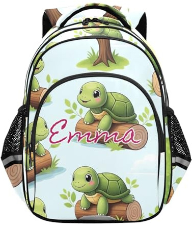 RPLIFE Sac à dos personnalisé pour enfants, sac à dos élémentaire personnalisé mignon tortues vertes garçons, Jolies tortues vertes, 17 Inch, Sacs à dos traditionnels