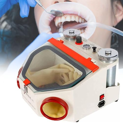 Sableuse dentaire, design fin à double stylo, lumière LED, grande fenêtre de visualisation, contrôle à pédale, 2 réservoirs, idéal pour les laboratoires dentaires et une utilisation professionnelle