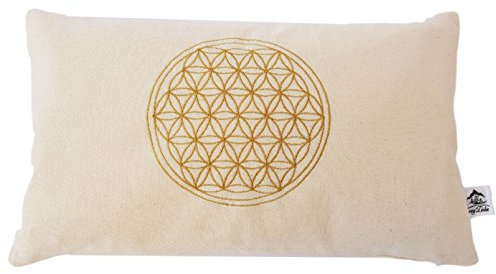 myZirbe Flor de la vida – Funda de cojín – Bordada con flor de la vida, oro amarillo, 100% algodón, tamaño: 30 x 50 cm