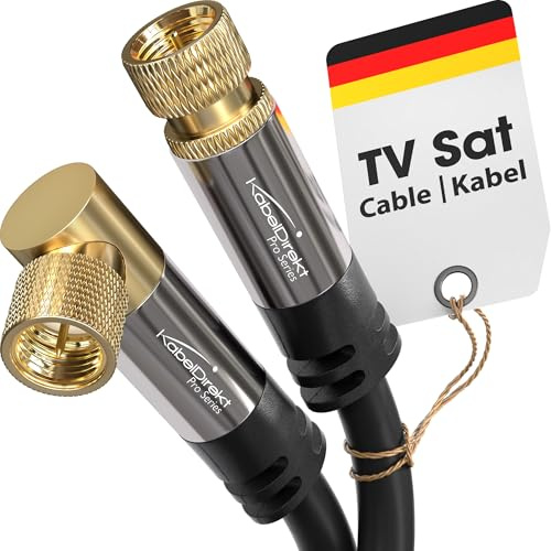 KabelDirekt – 4K SAT TV-Kabel 90°/gerade – 5m – F-Stecker | Satellitenkabel Winkel-F-Stecker auf geraden F-Stecker – Fernsehen, Radio & Internet, DVB-T2/-C/-S2, schwarz