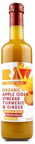 Raw Health Raw Apple Cider Vinegar Blend with Turmeric & Ginger, 500 ml - Certified Organic, Unfiltered & Vegan-Friendly