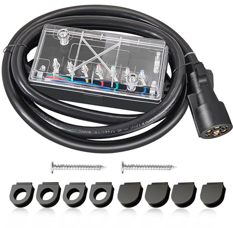 Oyviny Heavy Duty 7 Way Plug Inline Trailer Cord with 7 Gang Junction Box 8 Feet for RV Truck Camper-Waterproof Trailer 7 Way Junction Box