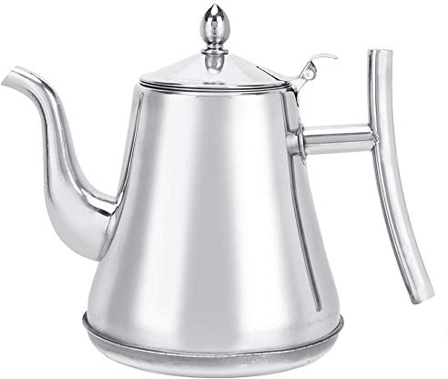 Nikou Stainless Steel Teapot with Removeable Infuser, 2.0L Tea Pot Thickened Coffee Pot Water Kettle for Hotel Restaurant, Tea Maker for Fruit Herbal and Infusion Tea (Silver)