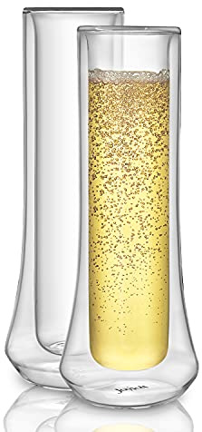 JoyJolt Cosmo Champagne Flutes – Set of 2 Mimosa Glasses, Ideal for Weddings, Bridesmaid Parties, or Bridal Showers – Cheerful Stemless Champagne Flutes – 148 ml / 5 oz Set of Sparkling Wine Glasses