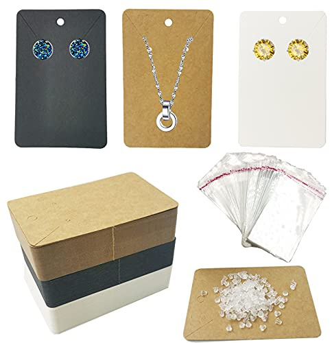 DUGYIRS Ohrring Display Karten, 150 Stück Halskette Anzeige Karten Kraft Papier Leere Tags mit 300 Stück Ohrringe Rücken für DIY Verpackung Ohrringe Schmuck Display