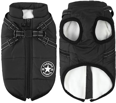 Aiboria Hundemantel für den Hundejacken Winddicht Fleece Wintermantel Kleine Hundeweste Winter Warme Hunde Jacke Gepolsterte Haustier Schwarz S