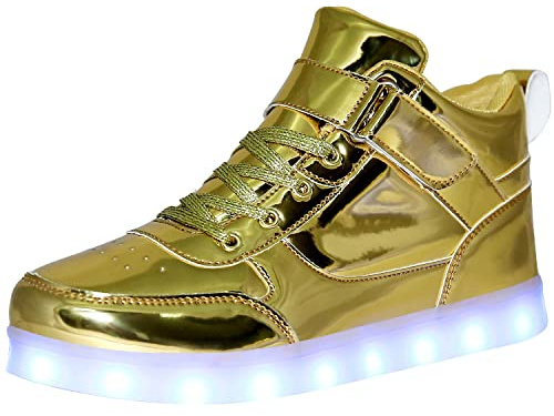Chaussures lumineuses unisexes à LED avec chargement USB - Chaussures de couple montantes pour homme et femme - Baskets clignotantes, doré, 45 EU
