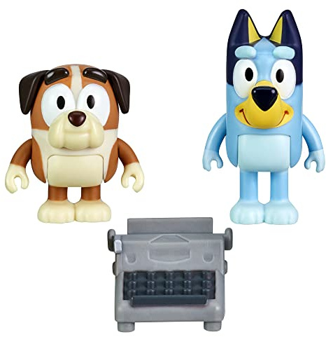 Bluey and Winton skolvänner 2-pack officiella 6,5-3 tum samlarobjekt actionfigurer med skrivmaskinstillbehör