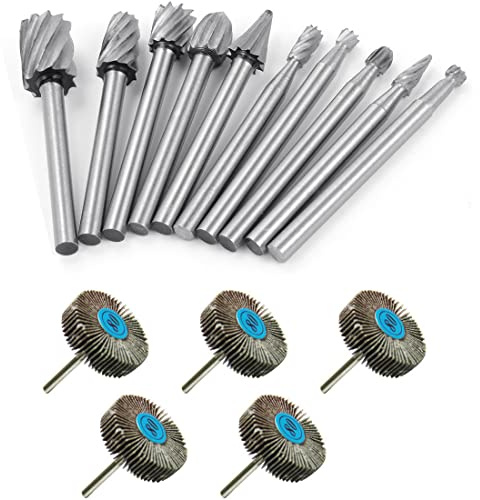 Wood Carving Bits For Dremel Rotary Tool Woodworking Bit Set Shaping Burrs Carver Burs Sculpting Burr Rasp Drill Cutting Bur Kit With Flap Wheels Grooving Grinding 3mm Shaft Die Grinder 1/8 Inch Shank