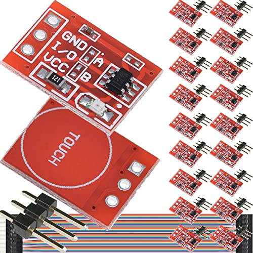 DAOKAI 20 piezas TTP223 Módulo de botón táctil Autoblocante Jog Capacitivo Interruptor de tecla táctil Módulo de sensor Canal único para Arduino con cable Dupont