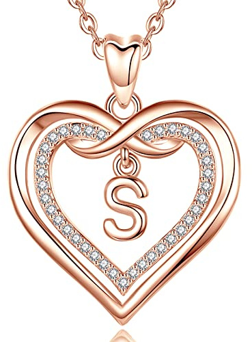 AEONSLOVE Kette mit Buchstaben Gold Namen Halskette Damen mit Buchstaben Rosegold Herz Initialen Anhänger mit Zirkonia Alphabet Charm Kupfer Schmuck für Frauen Mädchen