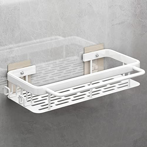 FOXWHALE Spülbecken Organizer,Haken Waschbecken Organizer Wand Hängend Ohne Bohren Selbstklebend Badezimmer Spüle Organizer für Küchenzubehör Schwamm/Bürste/Spülseife (Weiß(kein Tablett))