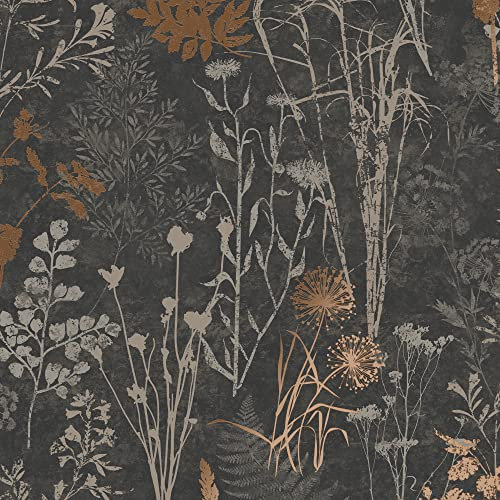 Superfresco Easy Black & Copper Metallic Organics Floral Wallpaper | Paste The Wall | Black Geometric | Eco-Friendly