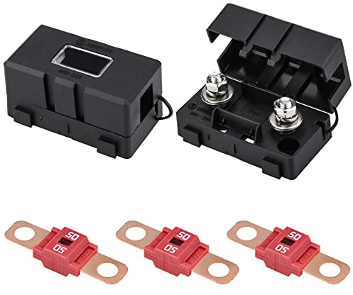 Midi Lot de 3 fusibles Midi 50 A Midi Lot de 2 porte-fusibles ANS 12 V-58 V Midi haute tension pour voitures, camions, véhicules de construction, bus, caravanes (50 A)