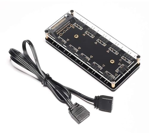 DollaTek 5 V 3-Poliger PC-Lüfter-Hub RGB 10-Port Mit 3-Poligem Verlängerungskabel für RGB-Lüfter-LED-Lichtstreifen