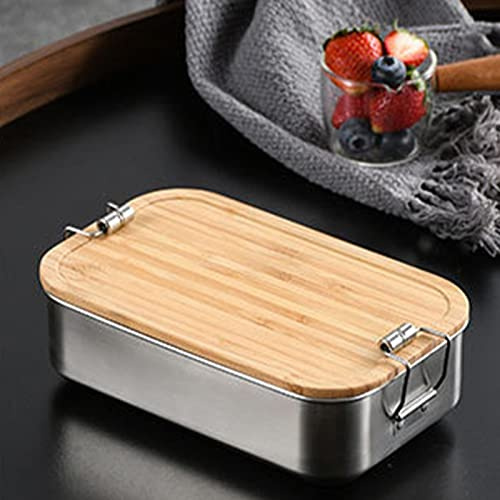 Bento,Contenitore per il pranzo per adulti e bambini, in acciaio inox, 800 ml/1200 ml/1500 ml, in metallo con coperchio in legno, senza BPA e plastica, per l'asilo, la scuola e le escursioni (800 ml)