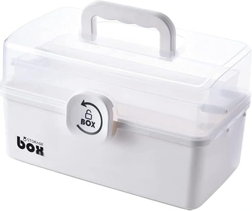 Aaliyahh Boîte à pharmacie à 3 niveaux - Boîte de premiers secours - Portable et pliable fournitures de couture, boîte à médicaments, boîte de premiers secours familiale avec 2 plateaux (31cm)