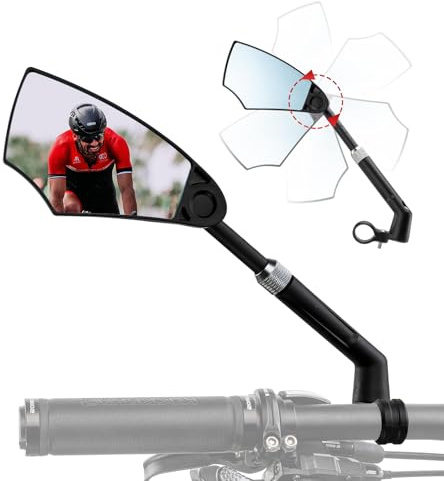 ROCKBROS Cykelspegel 360° roterbar & vikbar cykelbackspegel för MTBs, racercyklar, elcyklar, elsparkstyre, diameter på 20–23 mm, slagtåligt äkta glas vänster