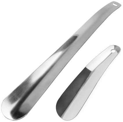 luoshaPUCY 2 PCS Calzador de Acero Inoxidable, Diseño Curvo con Orificios para Colgar, Fácil de Utilizar, Un Gran Ayudante para Calzarse(30cm&16cm)