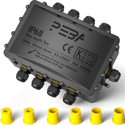 PEBA Boîte dérivation étanche extérieur IP68, Connecteur étanche etanche à 9 Voies pour câble de 4-14 mm de diamètre, Boîte dérivation extérieur pour jardin et câble souterrain, Noir