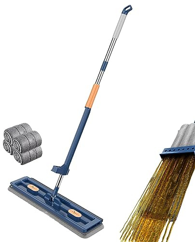 Trapeador de suelo laminado, mopa para limpieza de suelos laminados, mopa plana de microfibra de madera dura, rotación de 360 grados, con mango de acero inoxidable ultra largo para limpieza de suelos