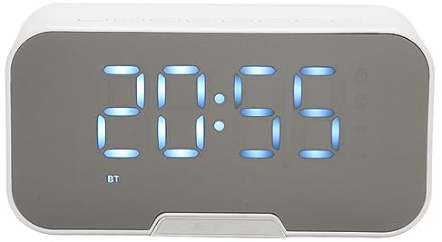 Altavoz Despertador con Espejo BT con Radio FM Pantalla de Temperatura Anuncio de Voz, Altavoz de Diafragma Grande con Graves de 50 Mm, para el Hogar, el Dormitorio y la Oficina