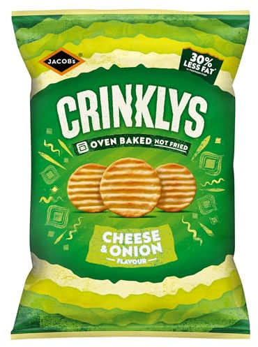 JACOB'S Crinklys Cheese & Onion Baked Snacks Share Bag, 150g | Oven Baked, Vegetarian Friendly, Savoury Satisfaction, Quality Snacks