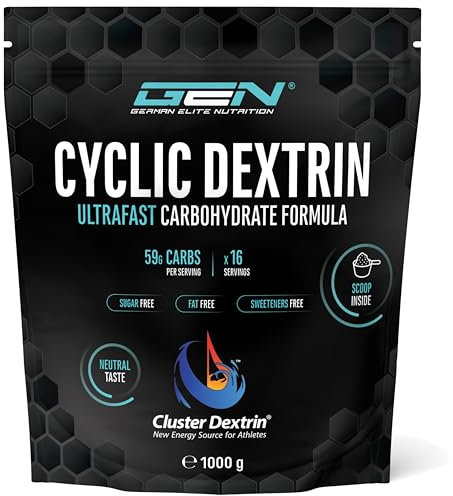 Cyclic Dextrin (Cluster Dextrin®) 1000 g - Poudre de glucides premium - Dextrine cyclique hautement ramifiée - Poudre énergétique brevetée pour plus d'énergie - Vegan