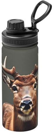 Yqxwjl Wasserflasche mit Hirschmotiv, 530 ml, Edelstahl-Flasche, Sport-Trinkflasche für Männer und Frauen