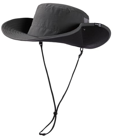 TOP-EX UPF 50 Herren Safarihut mit breiter Krempe und Sonnenbrillenhalter - UV-Schutz Fischerhut, Wasserdicht & Atmungsaktiv - Faltbarer Sonnenhut für Outdoor, Wandern, Camping, Dunkelgrau M/L