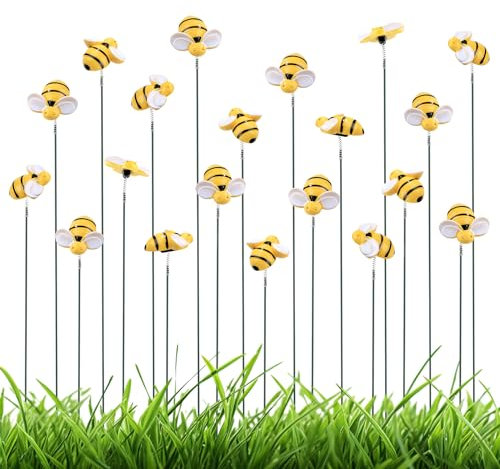 NQEUEPN Lot de 20 Pieu Jardin Abeilles, Piquets de Jardin vifs Décoratifs Abeille sur Bâton Décorations Artistiques pour Pot Pelouse Patio Couloir Plante d'Extérieur