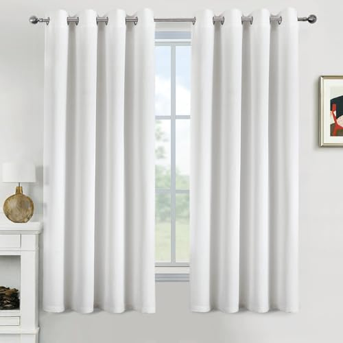 MIULEE Verdunklungsvorhänge Thermo Blickdicht Ösen 2er Set 140x160cm Weiß | Blickdichter Thermostoff für Wohnzimmer und Schlafzimmer, hilft Licht, Hitze und Kälte zu reduzieren.