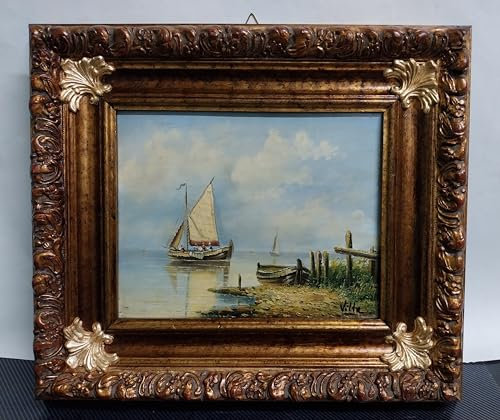Bild auf Leinwand mit Rahmen in Barock-Blattgold, 42 x 37 cm, Rückkehr zum Angeln, Nr. 12
