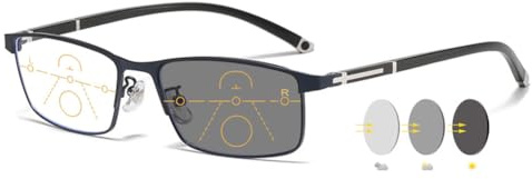 VEVESMUNDO Selbsttönende Lesebrillen Multifokale Gleitsichtbrille Blaulichtfilter Metall Progressive Gleitsicht Brille für Herren Damen