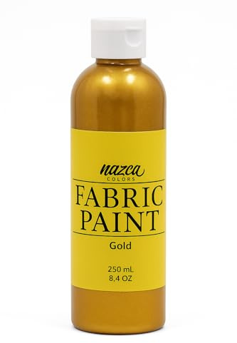 Nazca Colors Textilfärg 250 ml guld - färg för tyg och läder permanent idealisk för målning av kläder, T-shirts, jeans, väskor, tyg- och läderskor - stor täckningskapacitet