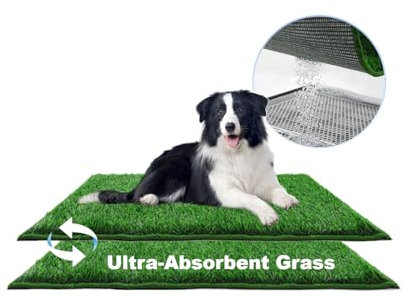 HQ4US 4LEGS Almohadilla de hierba para perros grande de 32 x 22 pulgadas, orinal para perros con césped artificial ultra absorbente para perros con borde dobladillo, almohadillas para orina para