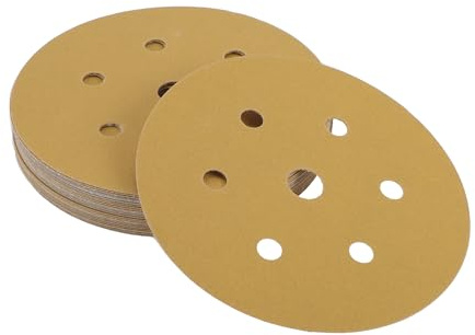 INFINAUTO Sanding Discs, 6 7 Hole 180 Grit Automotive Repair Round Hook and Loop Sandpaper Aluminum Oxide, Paper Base Yellow, 25 Pcs