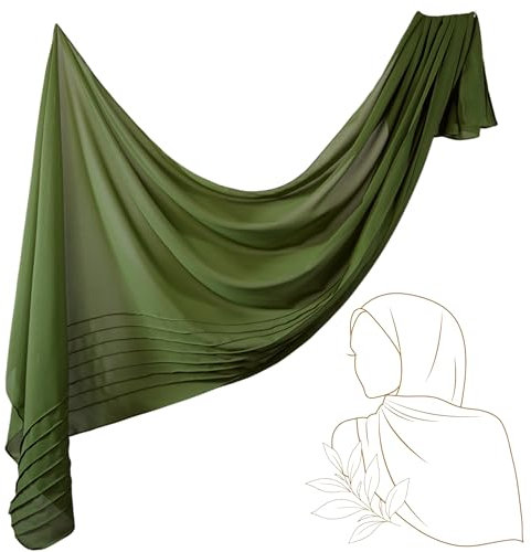 BALLONTE Damen Hijab Schal aus seidenweichem Chiffon 180 x 70 cm – Muslimisches Kopftuch für Frauen – Modernes, leichtes und atmungsaktives islamisches Chiffon Kopftuch – Elegantes Damen Tuch(Grün)