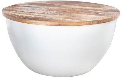 Licht-Erlebnisse Truhentisch Mango Holz Metall in Natur Weiß Ø 70 cm H: 33 cm rund Handarbeit Modern Shabby Chic Sofatisch Couchtisch Wohnzimmer Tisch